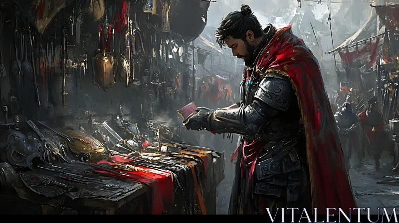 Man in Armor at a Medieval Market AI Image