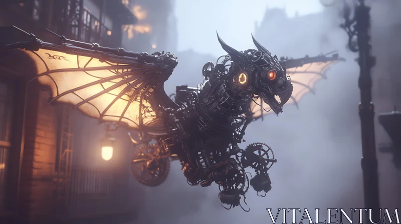 AI ART Mechanical Dragon in Flight