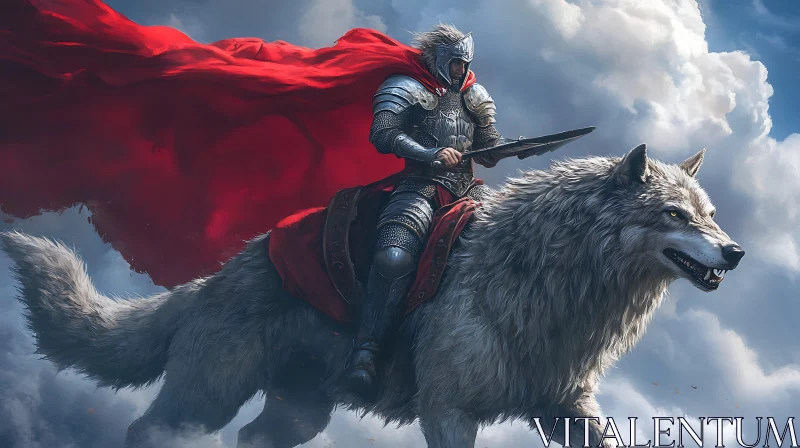 AI ART Armored Knight Riding a Wolf