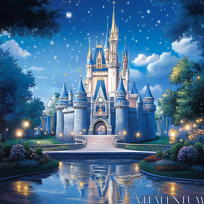 Fairytale Castle Reflection AI Image