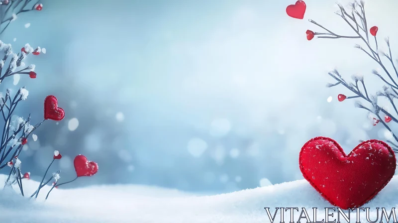 Red Hearts in Winter Wonderland AI Image