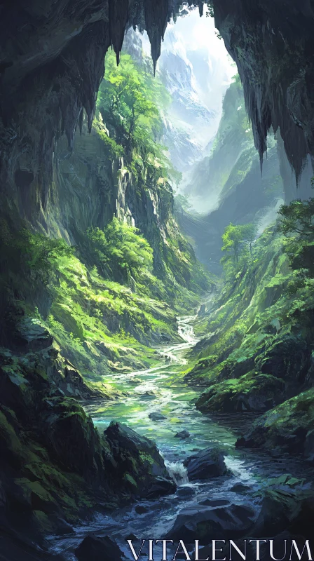 AI ART Serene Nature Landscape with Lush Forest and River