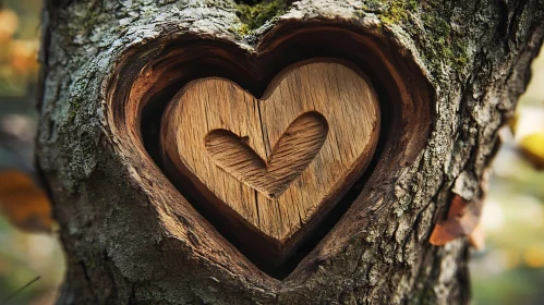 Wooden Heart in Bark of Tree