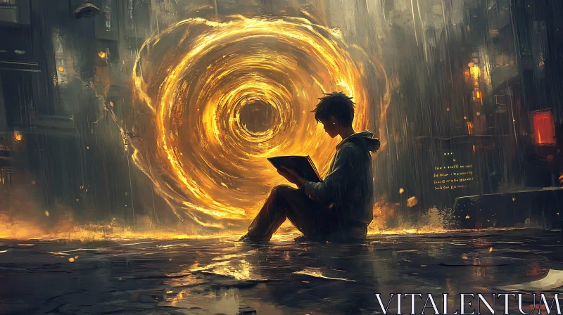 AI ART Urban Reader with Magical Portal