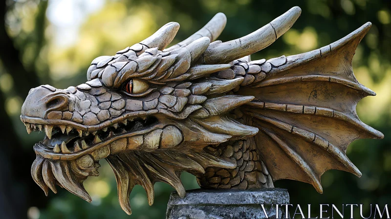 AI ART Stone Dragon Head Sculpture Close-Up