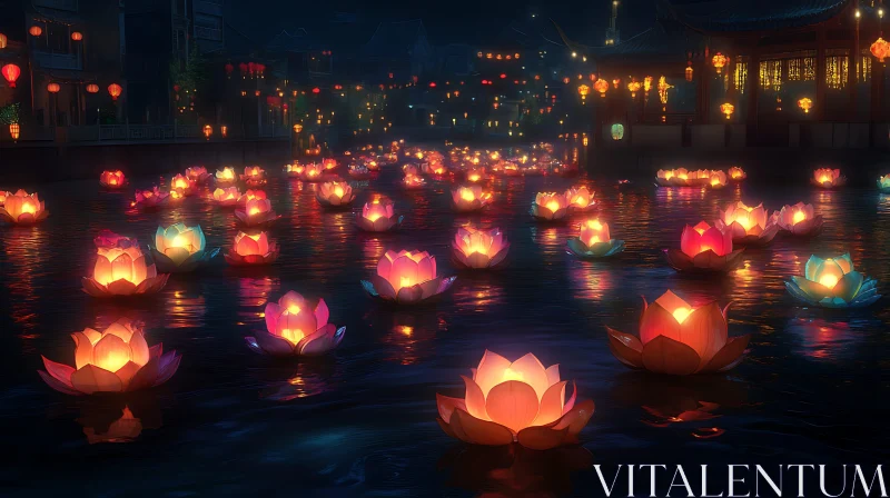 AI ART Night Water Lanterns