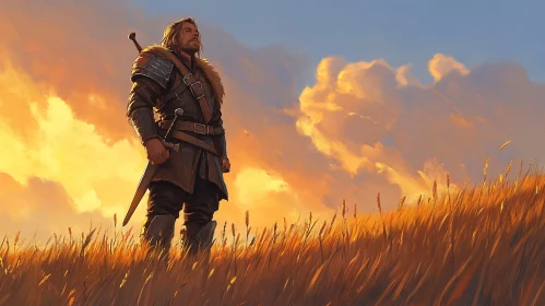 A Warrior's Resolve: Standing Tall at Sunset