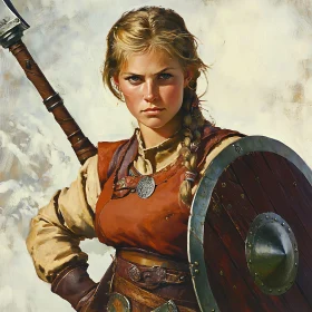 Strong Female Warrior Portrait with Battle Gear