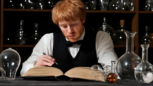 Man Writing in Old Book