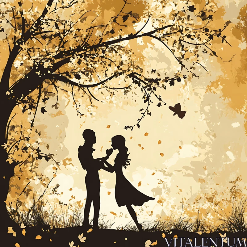 Silhouette Couple Autumn Romance AI Image