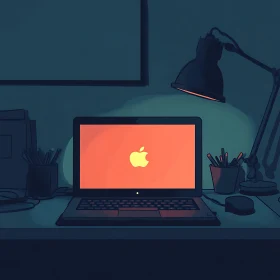 Laptop on Desk in Dimly Lit Workspace
