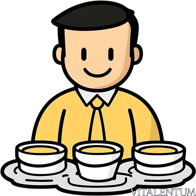 AI ART Smiling Character Serving Food Bowls