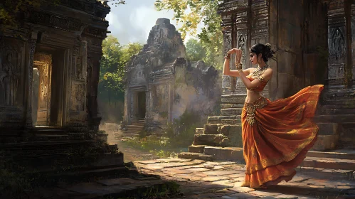 Woman Dancing in Ancient Ruins