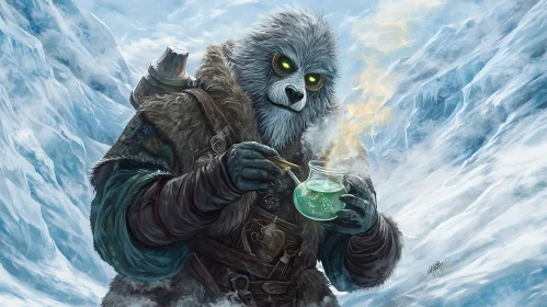 Fantasy Panda Brews Potion in the Cold