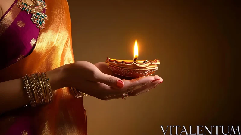 Woman Holding a Traditional Diwali Lamp AI Image