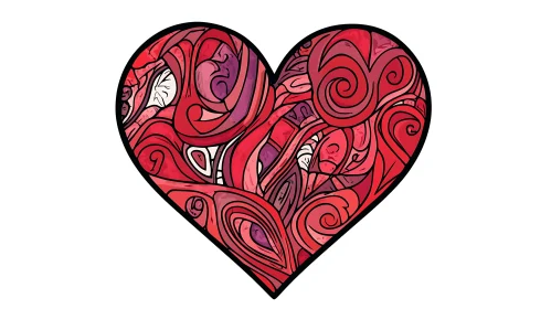 Stylized Heart with Swirling Red Patterns