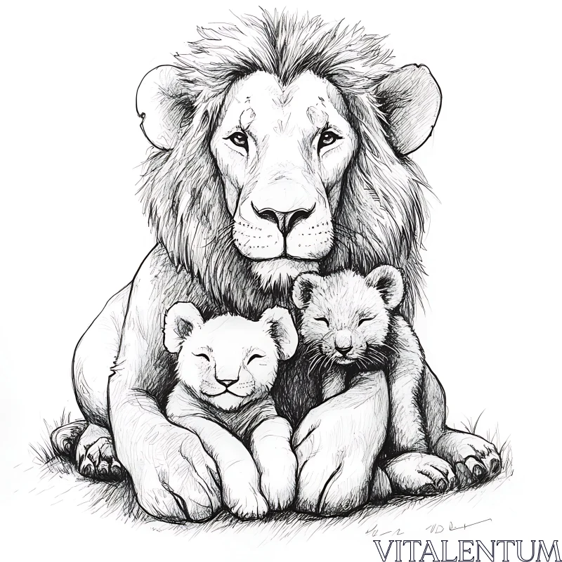 AI ART Monochrome Lion Cubs