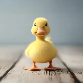 Charming Yellow Duckling on Wood Planks