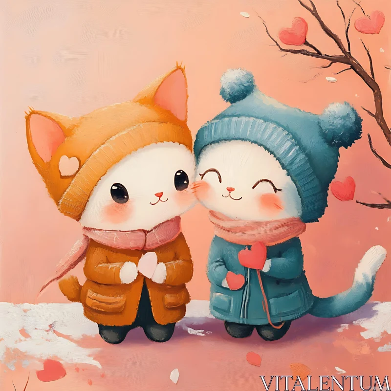 Cats in Love Cartoon Illustration AI Image