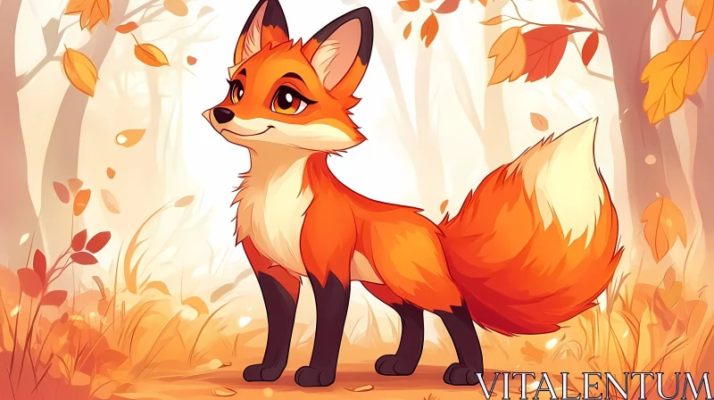 Playful Fox Amidst Autumn Leaves AI Image