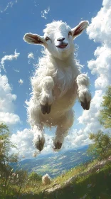 Playful Goat in Scenic Landscape