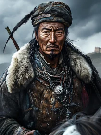 Portrait of a Mongolian Warrior with Sword