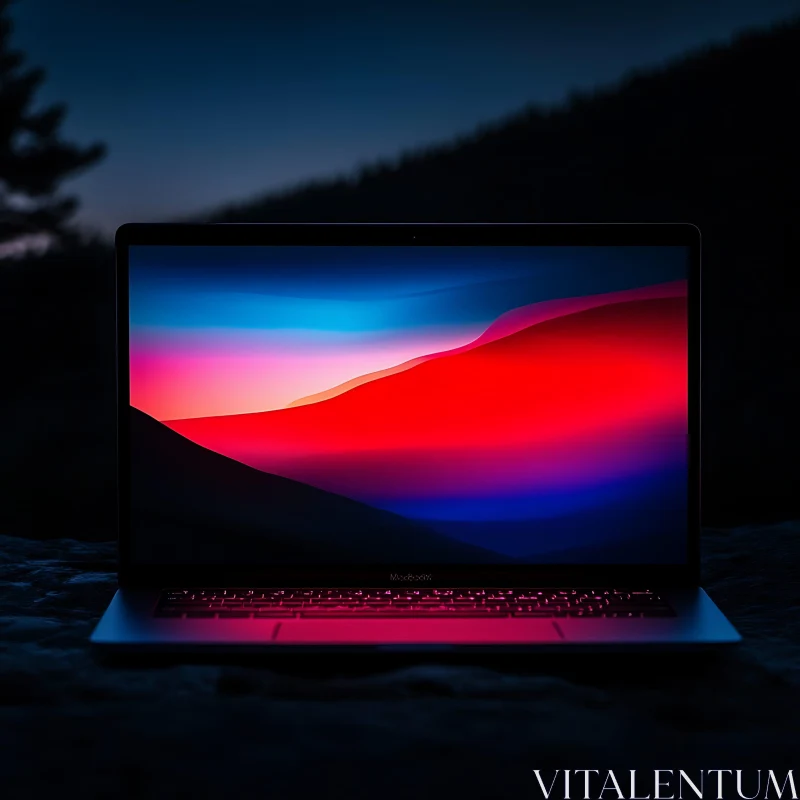 Modern Laptop Displaying a Vibrant Digital Landscape AI Image