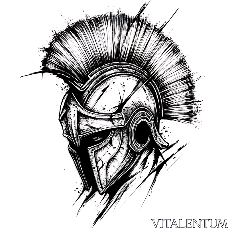 Monochrome Spartan Warrior Helmet Art AI Image