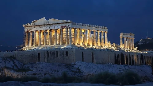 Illuminated Ancient Greek Temple