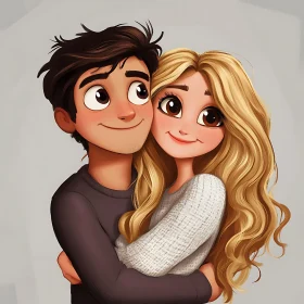 Cartoon Illustration of Loving Couple