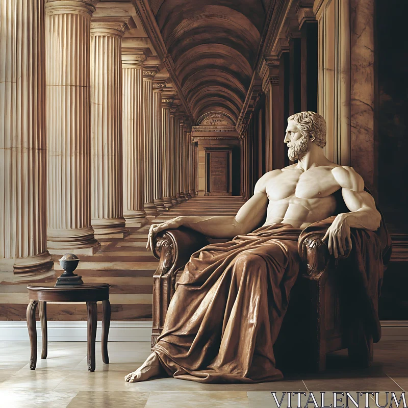 Seated Man Statue in Classical Setting AI Image