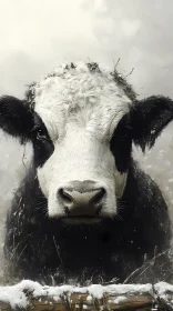 Cow in Snowy Landscape