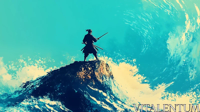 AI ART Lone Samurai at the Sea