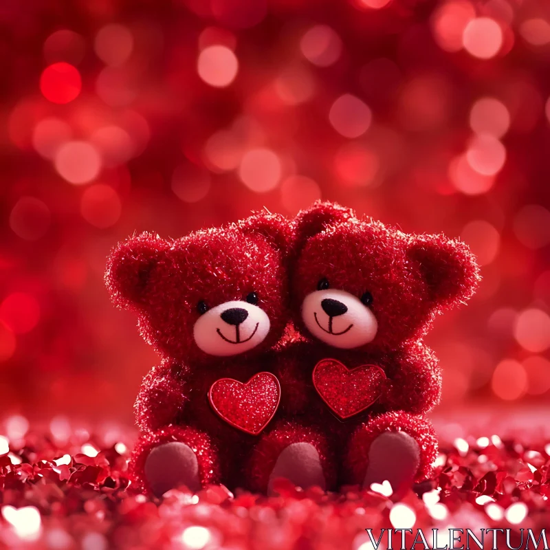 Cuddly Red Bears with Heart Emblems AI Image