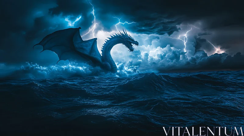 AI ART Sea Dragon in Lightning Storm