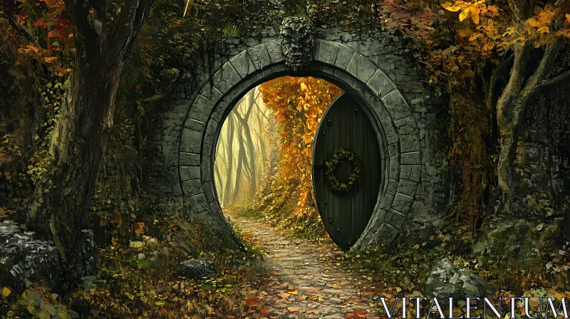 Autumnal Portal in the Woods AI Image