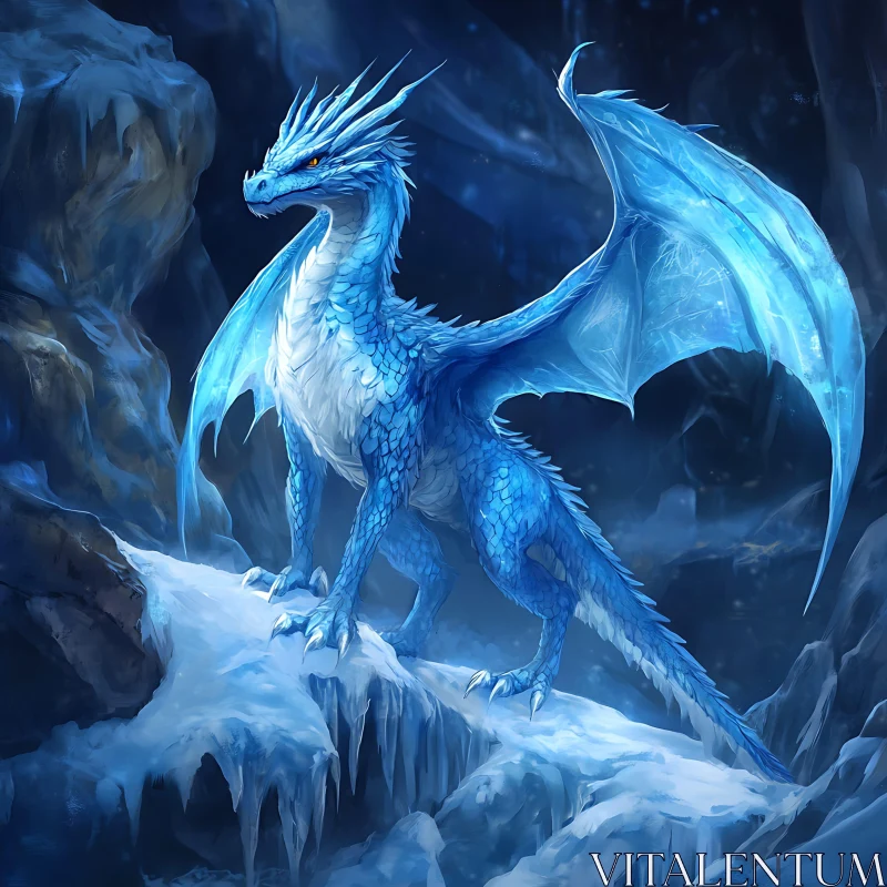 AI ART Azure Dragon on Frozen Cliffs