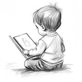 Pencil Sketch: Child Reading a Book