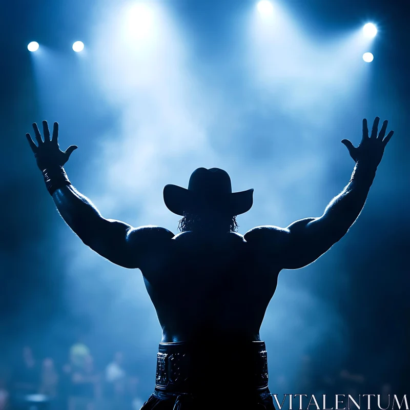 Strong Man Silhouette in Cowboy Hat AI Image