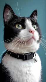 Black and White Cat with Green Eyes