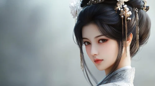 Serene Woman in Traditional Asian Attire