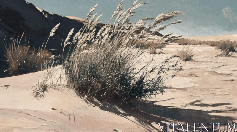 AI ART Sunlit Desert Scene with Sand and Shadows