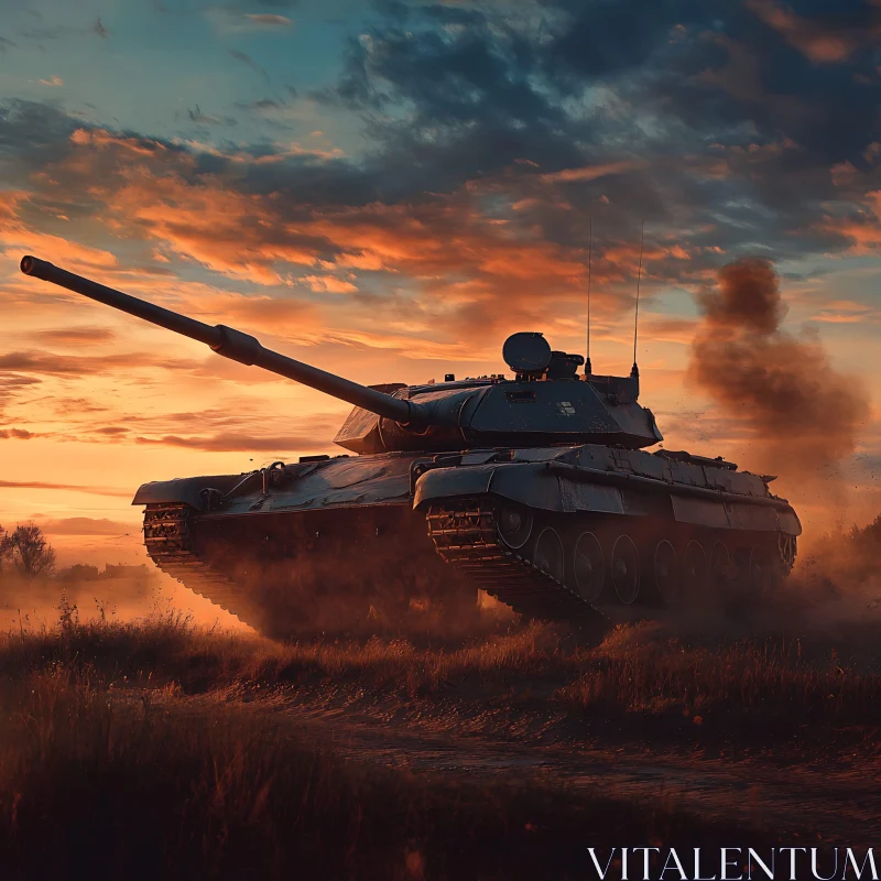 AI ART Silhouette of Tank Against Sunset