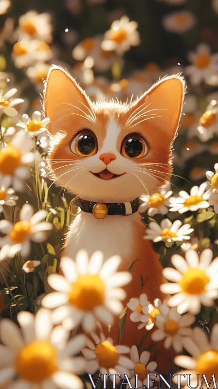 Playful Kitten Amongst Daisies AI Image