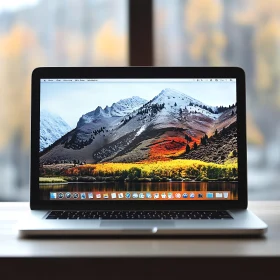 Modern Laptop and Autumn Mountain Desktop Background