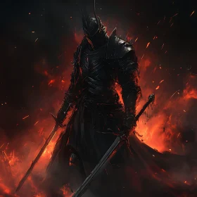 Fiery Knight Warrior with Dual Swords