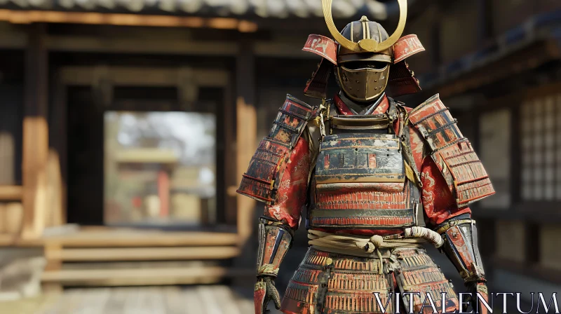 Ancient Samurai Warrior in Full Battle Armor AI Image