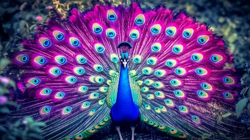 Peacock's Colorful Display of Feathers