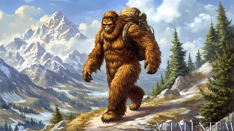 AI ART Furry Bigfoot on Mountain Trail