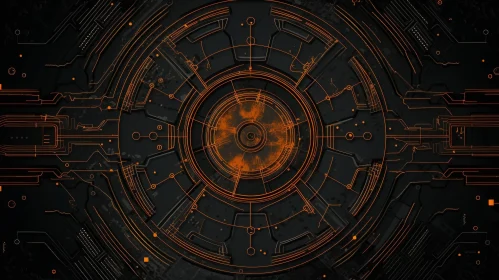 Black and Orange Circuit Pattern: Futuristic Steampunk Art